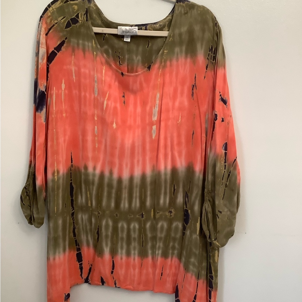 Dress Barn Tie-Dye Tunic - Coral and Olive